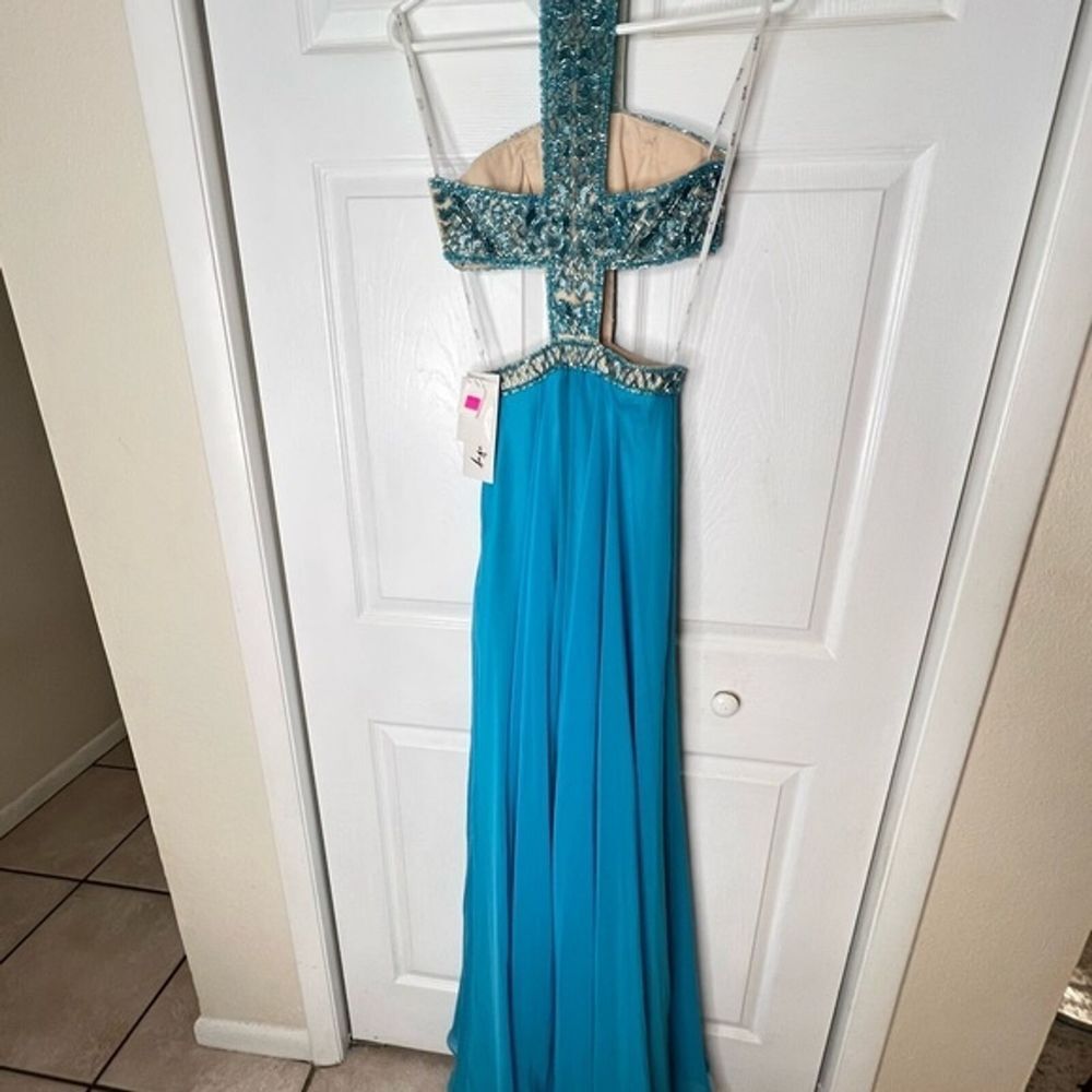 Angela & Alison teal blue‎ beaded prom wedding ball evening gown size 0 Pageant - Picture 4 of 8